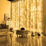FUNPENY Window Curtain String Lights, 300 LED 8 Lighting Modes Fairy Lights USB Powered, Waterproof Lights for Christmas Bedroom Party Wedding Home Garden Wall Decorations, Warm White