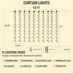 FUNPENY Window Curtain String Lights, 300 LED 8 Lighting Modes Fairy Lights USB Powered, Waterproof Lights for Christmas Bedroom Party Wedding Home Garden Wall Decorations, Warm White