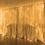 FUNPENY Window Curtain String Lights, 300 LED 8 Lighting Modes Fairy Lights USB Powered, Waterproof Lights for Christmas Bedroom Party Wedding Home Garden Wall Decorations, Warm White