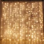 FUNPENY Window Curtain String Lights, 300 LED 8 Lighting Modes Fairy Lights USB Powered, Waterproof Lights for Christmas Bedroom Party Wedding Home Garden Wall Decorations, Warm White
