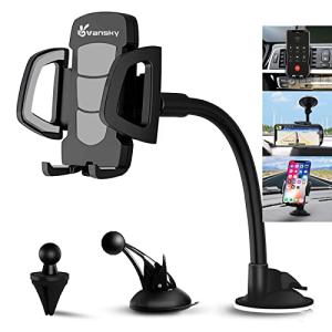 Vansky Car Phone Holder Mount, 3-in-1 Universal Cell Phone Holder Car Air Vent Holder Dashboard Mount Windshield Mount Fit for iPhone 17 16 15 14 13 Pro Max, Samsung S24 S23 LG Sony and More