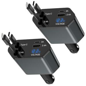 4 in 1 Retractable Car Charger Fast Charging for iPhone 17,2Pack 66W Quick Car i Phone Charger 2.6ft Cord USBC Apple Adapter Block Quick Charge for iPhone 17 Air/17 Pro/16e/16/15Pro/Plus/14/13/12,iPad