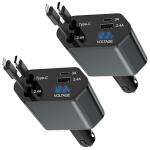 4 in 1 Retractable Car Charger Fast Charging for iPhone 17,2Pack 66W Quick Car i Phone Charger 2.6ft Cord USBC Apple Adapter Block Quick Charge for iPhone 17 Air/17 Pro/16e/16/15Pro/Plus/14/13/12,iPad