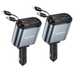 [2 Pack] Retractable Car Charger 4 in 1 Fast Car Phone Charger 69W, USB C Car Truck Accessories Adapter with 2X Retractable Charger Cords and 2X USB Ports for i Phone 17/16/15/14, for Samsung S25/S24