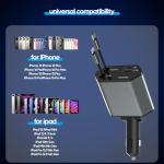 4 in 1 Retractable Car Charger Fast Charging for iPhone 17,2Pack 66W Quick Car i Phone Charger 2.6ft Cord USBC Apple Adapter Block Quick Charge for iPhone 17 Air/17 Pro/16e/16/15Pro/Plus/14/13/12,iPad