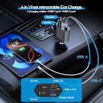 4 in 1 Retractable Car Charger Fast Charging for iPhone 17,2Pack 66W Quick Car i Phone Charger 2.6ft Cord USBC Apple Adapter Block Quick Charge for iPhone 17 Air/17 Pro/16e/16/15Pro/Plus/14/13/12,iPad
