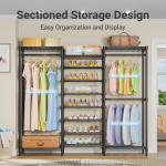 VIPEK S3 Heavy Duty Garment Rack Freestanding Clothes Rack Closet Storage Organizer Large Wardrobe with 6-Tier Shoe Rack, Hanging Rod, Adjustable Shelf, 68.9" L x 15.7" W x 76.4" H, Black