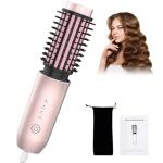 Portable Curling Iron, Bestauty 1.5" Cordless Hair Curler, 2 in 1 Travel Hair Curler & Hair Straightener Brush, Quick Heating 4 Adjustable Temperature 300°F-410°F for Curl/Smooth/Fluffy/Flip-Out Pink