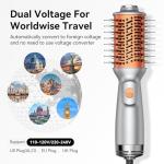Double Voltage Mini Hair Dryer Brush,Traval Hair Brush 100-240V,3 Heat & 2 Speed Settings Oval Barrel Thermal Brush,Blow Dryer Brush for Dry,Straightening,Voluming