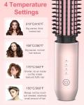 Portable Curling Iron, Bestauty 1.5" Cordless Hair Curler, 2 in 1 Travel Hair Curler & Hair Straightener Brush, Quick Heating 4 Adjustable Temperature 300°F-410°F for Curl/Smooth/Fluffy/Flip-Out Pink