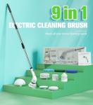 ShuxT Electric Spin Scrubber for Cleaning, Cordless IPX5 Waterproof Bathroom Shower Scrubber Brushes with 9 Head, 1.5H Power Dual Speed Cleaner with Extendable Handles for Bathtub Floor Kitchen Wall