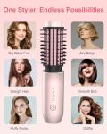 Portable Curling Iron, Bestauty 1.5" Cordless Hair Curler, 2 in 1 Travel Hair Curler & Hair Straightener Brush, Quick Heating 4 Adjustable Temperature 300°F-410°F for Curl/Smooth/Fluffy/Flip-Out Pink