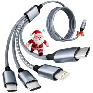 USB C Multi Charging Cable [1Pack 5FT], 4 in 1 Charging Cable Nylon Braided USB-C Multiple Charger Cord with Micro USB,IP Port and 2 Type C Adapter Port for iPhone 17/16 Series/Cell Phones and More