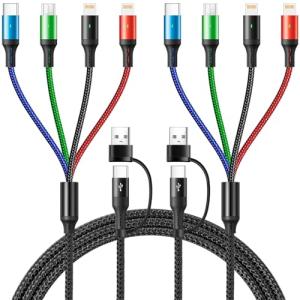 4 in 2 Multi Charging Cable 3.5A, 2Pack 6Ft Multiple fast Charging Cord USB A/C to Type C/Micro USB/Lightning Universal Braided USB C Charger Cable,Multi Chargers for Cell Phones,iPhone,Galaxy & More