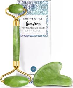 ROSELYNBOUTIQUE Gua Sha Facial Tools & Face Roller for Lift Wrinkless Natural Skincare Tool Jade Roller Guasha Tool for Face (Green)