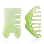 Geiserailie 2 Pcs Jade Combs Massage Stone Hair Gua Sha Scraping Scalp Comb Facial Massage Tool Multifunctional Handheld Head Tools Head Caring Therapy Christmas Gift for Women(Mixed Style)