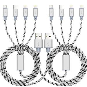 10ft Multi Charging Cable, 2Pack 4 in 1 Long Multiple Charging Cord,Multi Chargers for All Devices,USBC Cable with Lightning/Micro USB/Type C Ports for iPhone Series/Tablets/Samsung Galaxy/PS & More