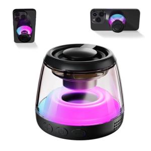 aipidmaga Magnetic Bluetooth Speaker,Wireless Induction Bluetooth Speaker,Mini Portable Cell Phone Stand for iPhone, Lanyard & RGB Night Light,or Home,Outdoors,Pool,Birthday Gift (Black-1PCS)