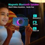 aipidmaga Magnetic Bluetooth Speaker,Wireless Induction Bluetooth Speaker,Mini Portable Cell Phone Stand for iPhone, Lanyard & RGB Night Light,or Home,Outdoors,Pool,Birthday Gift (Black-1PCS)