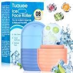 2Pcs Ice Roller for Face, Ice Face Roller, Reusable Silicone Ice Mold for Face, Facial Beauty Ice Roller Skin Care Tools for Shrink Pores Anti Wrinkle Reduce Puffiness (Blue + Pink)