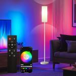 Qaubauyt Smart LED Floor Lamp with APP Control & RGB Colors - Dimmable Standing Lamp for Living Room, Bedroom, Gaming - Remote, Timer, 9W Bulb Included, 67" Modern Tall Lamp (White)