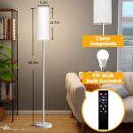 Qaubauyt Smart LED Floor Lamp with APP Control & RGB Colors - Dimmable Standing Lamp for Living Room, Bedroom, Gaming - Remote, Timer, 9W Bulb Included, 67" Modern Tall Lamp (White)