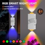 Rechargeable RGB Motion Sensor Night Light, Color Changing LED Night Light with Stick-on Magnet, 4-Level Adjustable Brightness, Nightlights for Bedroom, Bathroom, Hallway, Stairs, Closet, 2-Pack