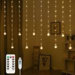 Minetom 200 LED Curtain Fairy Lights - 9.8 FT Wishing Ball Window Hanging Lights with Remote, USB Powered Waterproof for Christmas Wedding Bedroom Decoration, Warm White