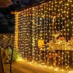 Dazzle Bright 300 LED Curtain Lights, Plug in Fairy Curtain Lights for Bedroom, Christmas Hanging String Lights Outdoor for Window Backdrop Wall Wedding Patio Indoor Dorm Party Decor, Warm White