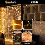 Dazzle Bright 300 LED Curtain Lights, Plug in Fairy Curtain Lights for Bedroom, Christmas Hanging String Lights Outdoor for Window Backdrop Wall Wedding Patio Indoor Dorm Party Decor, Warm White