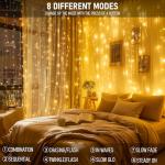 Dazzle Bright 300 LED Curtain Lights, Plug in Fairy Curtain Lights for Bedroom, Christmas Hanging String Lights Outdoor for Window Backdrop Wall Wedding Patio Indoor Dorm Party Decor, Warm White