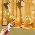 Minetom 200 LED Curtain Fairy Lights - 9.8 FT Wishing Ball Window Hanging Lights with Remote, USB Powered Waterproof for Christmas Wedding Bedroom Decoration, Warm White
