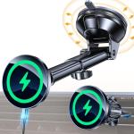 Coolpow for MagSafe Car Mount Charger【Ultra Magnet】Magnetic Phone Holders for Your Car Charger【Windshield+Vent+Dash】Magnetic Wireless Car Phone Holder Charger Car Mount for iPhone 17 Pro Max 16 15 14