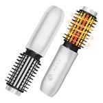Cordless Curling Iron Brush,1.5-inch Mini Travel Curling Iron, 3-in-1 Portable Heated Round Straightening Brush, Rechargeable Curlings Irons, for Curls, Straightening, De-frizzing, and Styling, White