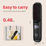 Cordless Hair Straightener Brush for Travel Portable Hair Straightener Comb with Negative Ion Mini hot Brush for Women, on-The-go Rechargeable with LED Display Anti-Scald Protection (Black)