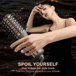 Travel Dual Voltage Blow Hair Dryer Brush 4-IN-1 Portable Mini Hot Air Dryer Straightener & Curler Brush, Titanium Round Blowout Styler Volumizer Tools, 110/240V US/EU/UK Plug for International Travel