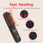 Cordless Hair Straightener Brush for Travel Portable Hair Straightener Comb with Negative Ion Mini hot Brush for Women, on-The-go Rechargeable with LED Display Anti-Scald Protection (Black)