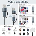 Travel Essentials,Multi Charging Cable for Apple Watch Charger/iPhone Charger/Samsung Charger,Airplane Gadgets RV Essentials for iWatch Ultra/10-2/iPhone 17-11/Samsung S25-S20,airPods,Car-4FT Black