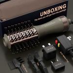 Travel Dual Voltage Blow Hair Dryer Brush 4-IN-1 Portable Mini Hot Air Dryer Straightener & Curler Brush, Titanium Round Blowout Styler Volumizer Tools, 110/240V US/EU/UK Plug for International Travel