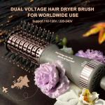 Travel Dual Voltage Blow Hair Dryer Brush 4-IN-1 Portable Mini Hot Air Dryer Straightener & Curler Brush, Titanium Round Blowout Styler Volumizer Tools, 110/240V US/EU/UK Plug for International Travel