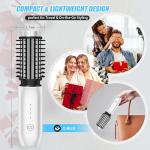 Cordless Curling Iron Brush,1.5-inch Mini Travel Curling Iron, 3-in-1 Portable Heated Round Straightening Brush, Rechargeable Curlings Irons, for Curls, Straightening, De-frizzing, and Styling, White