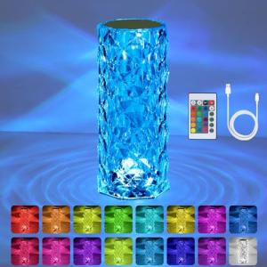 VoMii Crystal Lamp Touch, RGB 16 Colors Changing Night Light with Remote, Crystal Table Lamp Bedside Lamp, Rose Wave Diamond Night Light, Ambient Lighting for Bedroom/Game Room/Dinning Room