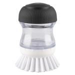 OYV Dish Scrub Brush with Soap Dispenser, Kitchen Brush for Dish Pot Pan Sink Cleaning, 1 Piece Soap Dispensing Palm Brush, Black/Clear/White
