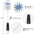 Amazer Bottle Brush Cleaner, Long Flexible Handle Bottle Brush Scrub for Water Bottles, Glasswares, Tumblers, Travel Coffee Mugs, 2 Pack