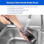 SweeBe Bottle Brush, Long Stainless Steel Handle Water Bottle Brush Cleaner, Sports Bottle Scrubber, Kitchen Scrub Cleaning Brushes for Beer Bottles, Cups, Wine Glasses, Coffee Mugs, Tumblers, Thermos