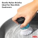 OYV Dish Scrub Brush with Soap Dispenser, Kitchen Brush for Dish Pot Pan Sink Cleaning, 1 Piece Soap Dispensing Palm Brush, Black/Clear/White