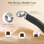 Vangines 3-in-1 Ice Roller for Face & Eyes – Cooling Facial Roller, Pore Cleansing Tool with 2 Silicone Brushes, Stainless Steel Roller for Puffiness & Pores (Black)