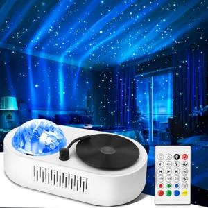 Galaxy Projector with Bluetooth Speaker, Rechargeable Aurora Lamp Northern Night Lights Ambient Lighting Star Projector with Remote for Room Decor Parties Gifts for Kids, Adults, Christmas, Birthday