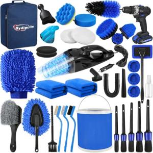 Qydipclin 38Pcs Car Detailing Kit, Car Detailing Brush Set, Car Wash Cleaning Kit, Car Detailing Brushes, Professional Car Care Kit for Interior Exterior Wheels, Blue