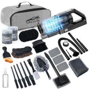 NIKCOSMK Car Cleaning Kit, Car Detailing Kit with Car Vacuum 8000PA High Suction, Car Interior Cleaning Supplies with Detailing Brushes, Windshield Cleaner Tool, Car Accessories for Men & Women